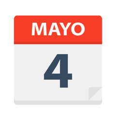 Mayo 4 - Calendar Icon - May 4. Vector illustration of Spanish Calendar Leaf