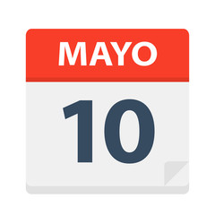 Mayo 10 - Calendar Icon - May 10. Vector illustration of Spanish Calendar Leaf