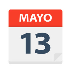 Mayo 13 - Calendar Icon - May 13. Vector illustration of Spanish Calendar Leaf