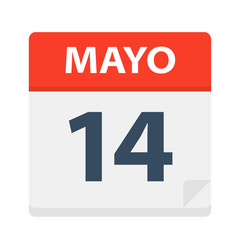 Mayo 14 - Calendar Icon - May 14. Vector illustration of Spanish Calendar Leaf