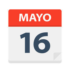 Mayo 16 - Calendar Icon - May 16. Vector illustration of Spanish Calendar Leaf