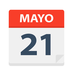 Mayo 21 - Calendar Icon - May 21. Vector illustration of Spanish Calendar Leaf