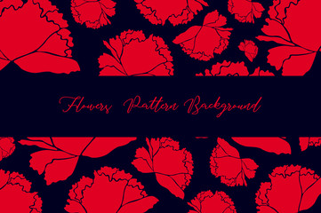 red hand drawn poppies, flowers seamless pattern on black background