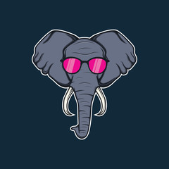cool elephant head cartoon with pink glasses