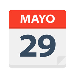 Mayo 29 - Calendar Icon - May 29. Vector illustration of Spanish Calendar Leaf
