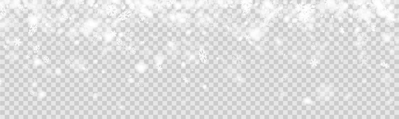 Transparent banner with snow for winter, Christmas and New Year design.