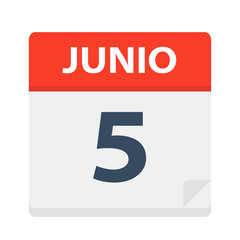 Junio 5 - Calendar Icon - June 5. Vector illustration of Spanish Calendar Leaf