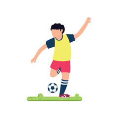 flat design soccer player is kicking the ball