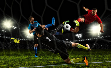 Football player in action on a dark arena