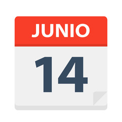 Junio 14 - Calendar Icon - June 14. Vector illustration of Spanish Calendar Leaf