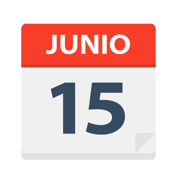 Junio 15 - Calendar Icon - June 15. Vector illustration of Spanish Calendar Leaf