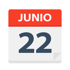 Junio 22 - Calendar Icon - June 22. Vector illustration of Spanish Calendar Leaf