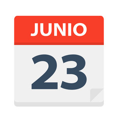 Junio 23 - Calendar Icon - June 23. Vector illustration of Spanish Calendar Leaf