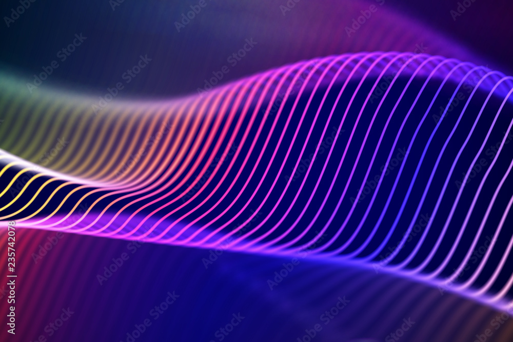 Poster 3d sound waves. big data abstract visualization. digital technology concept: virtual landscape. futu