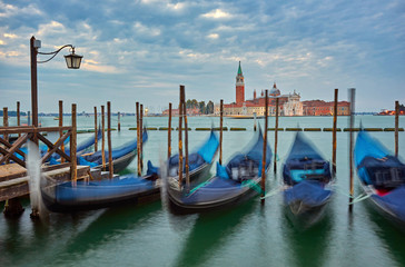 Fototapeta na wymiar Grand Canal Embankment and San Giorgio Maggiore Church at Dawn, Venice