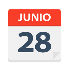Junio 28 - Calendar Icon - June 28. Vector illustration of Spanish Calendar Leaf