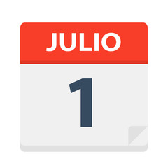 Julio 1 - Calendar Icon - July 1. Vector illustration of Spanish Calendar Leaf