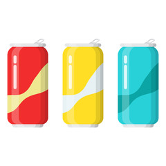 Set of drinks in aluminum cans.