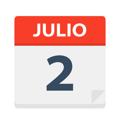 Julio 2 - Calendar Icon - July 2. Vector illustration of Spanish Calendar Leaf