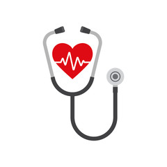 Heart and stethoscope isolated on white background