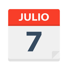 Julio 7 - Calendar Icon - July 7. Vector illustration of Spanish Calendar Leaf
