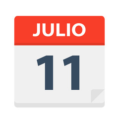 Julio 11 - Calendar Icon - July 11. Vector illustration of Spanish Calendar Leaf