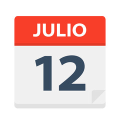 Julio 12 - Calendar Icon - July 12. Vector illustration of Spanish Calendar Leaf