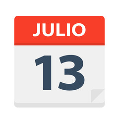 Julio 13 - Calendar Icon - July 13. Vector illustration of Spanish Calendar Leaf