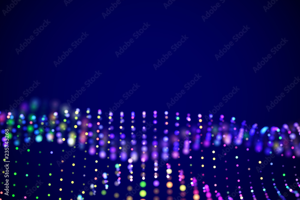 Poster abstract digital landscape or soundwaves with flowing particles. big data technology background. vis