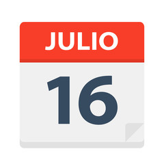 Julio 16 - Calendar Icon - July 16. Vector illustration of Spanish Calendar Leaf