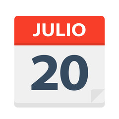 Julio 20 - Calendar Icon - July 20. Vector illustration of Spanish Calendar Leaf