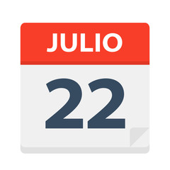 Julio 22 - Calendar Icon - July 22. Vector illustration of Spanish Calendar Leaf