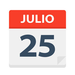 Julio 25 - Calendar Icon - July 25. Vector illustration of Spanish Calendar Leaf