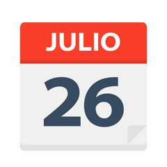 Julio 26 - Calendar Icon - July 26. Vector illustration of Spanish Calendar Leaf