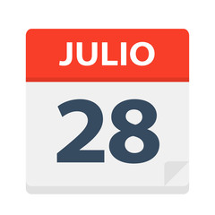 Julio 28 - Calendar Icon - July 28. Vector illustration of Spanish Calendar Leaf