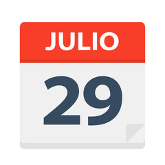 Julio 29 - Calendar Icon - July 29. Vector illustration of Spanish Calendar Leaf