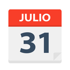 Julio 31 - Calendar Icon - July 31. Vector illustration of Spanish Calendar Leaf