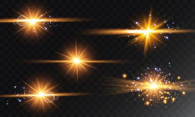 Obraz premium Vector illustration of abstract flare light rays. A set of stars, light and radiance, rays and brightness.
