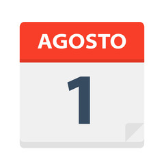 Agosto 1 - Calendar Icon - August 1. Vector illustration of Spanish Calendar Leaf