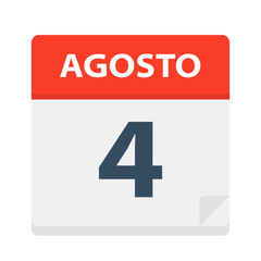 Agosto 4 - Calendar Icon - August 4. Vector illustration of Spanish Calendar Leaf