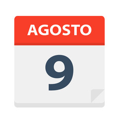 Agosto 9 - Calendar Icon - August 9. Vector illustration of Spanish Calendar Leaf