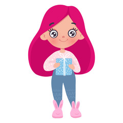 Vector cute little girl with New Year's toy. Cute character.