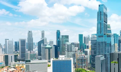 Zelfklevend Fotobehang Luchtpanorama van de metropool van Singapore © joyt
