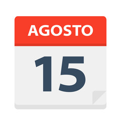 Agosto 15 - Calendar Icon - August 15. Vector illustration of Spanish Calendar Leaf