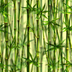 Bamboo watercolor stems and leaves seamless pattern on white background