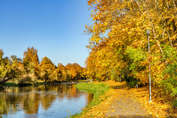 Path along the river in autumn