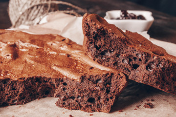 brownie pie broken in half
