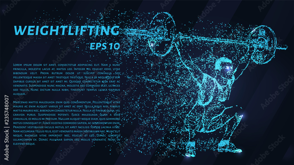 Wall mural weightlifter of the blue points of light. weightlifting concept design.