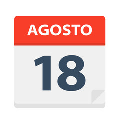 Agosto 18 - Calendar Icon - August 18. Vector illustration of Spanish Calendar Leaf