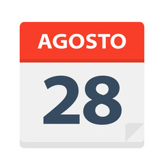 Agosto 28 - Calendar Icon - August 28. Vector illustration of Spanish Calendar Leaf